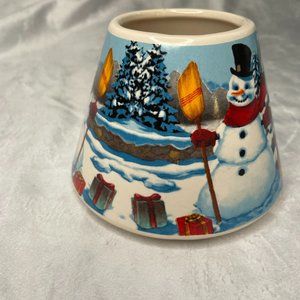Vintage Ceramic Candle Topper Snowman Winter Scene